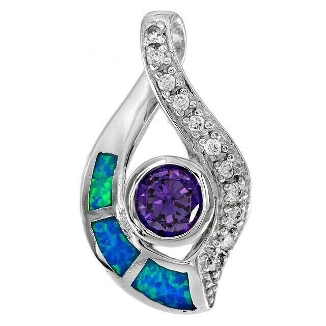 1CT Amethyst & Australian Opal Inlay 925 Sterling Silver Pendant OE3