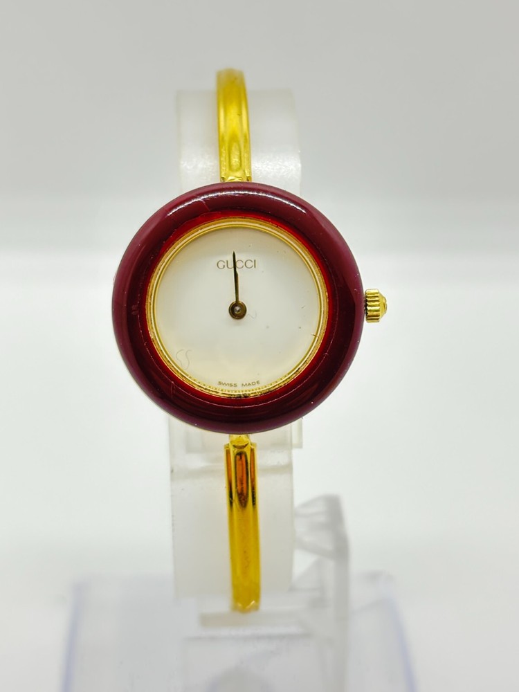 GUCCI 11/12 Gold Bezel White Dial Watch For Parts Repair