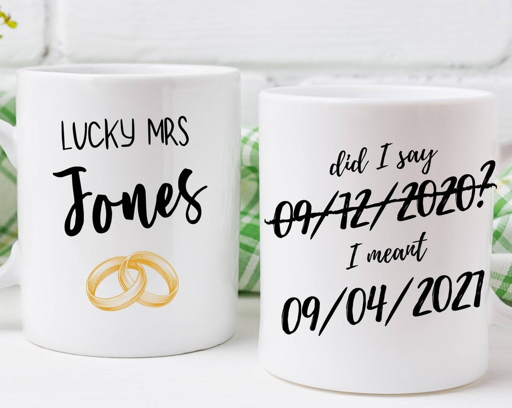 Postponed Wedding Mug Lucky Mr Mug Groom Gift Personalised Postponed Wedding Mug