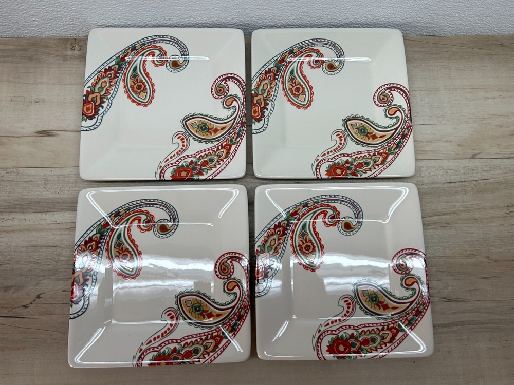 Handcrafted Paisley Square Porcelain Salad Plates by Tabletops Gallery