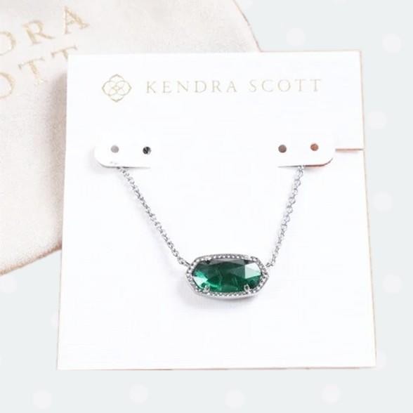 Kendra Scott Elisa Pendant Necklace green cat's eye stone Pendant Silver Chain