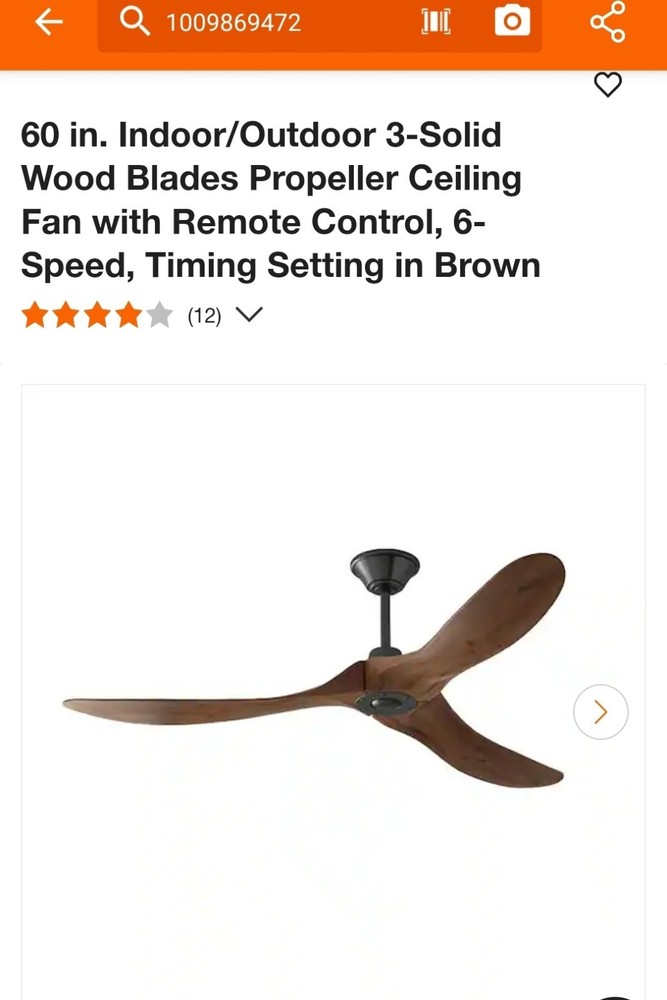 60 In. Indoor/Outdoor 3-Solid Wood Blades Propeller Ceiling Fan with Remote New