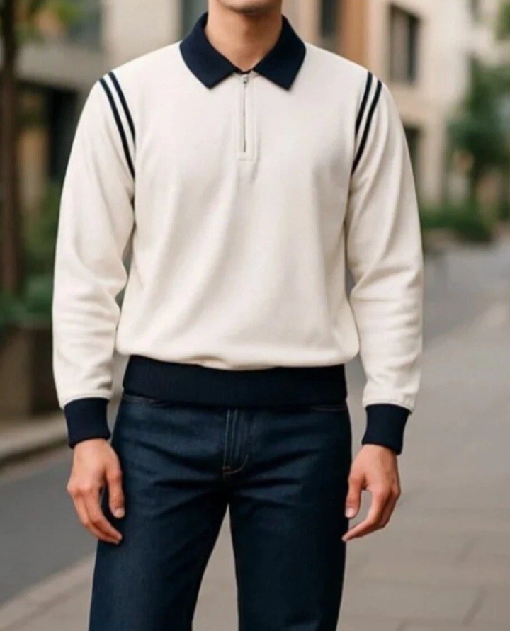 Bogey Boys White Navy Terry Cloth Quarter Zip Golf Shirt Mens Size Large