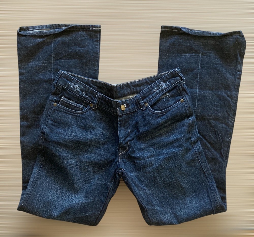 Citizens Of Humanity H Pocket Flare Jeans Size 32 Blue Dark Wash Light Distress High-Quality Denim