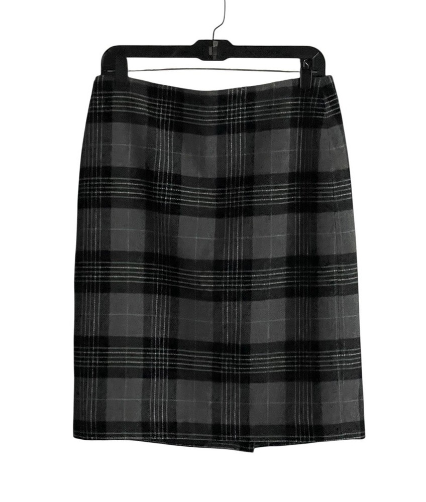 Talbots Blue Gray Plaid Wool Blend Pencil Skirt Size 8 Preppy Acadamia Style