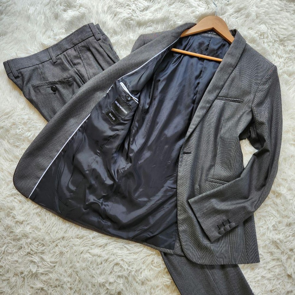 Emporio Armani Men's Silk-Blend Check Suit Set Business Casual 2T Slacks