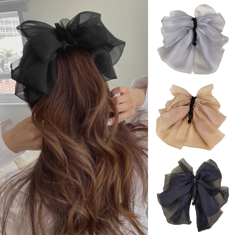 Multi-layer Chiffon Bow Banana Clips High Ponytail Fixed Hair Claw Clip Elegant