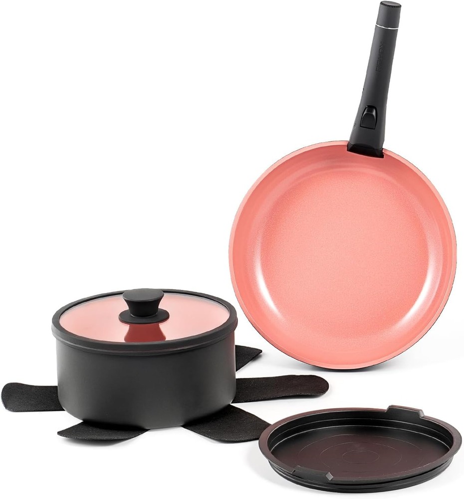 ROYDX 6-Piece Nonstick Titanium Ceramic Cookware Set in Black and Soft Peach