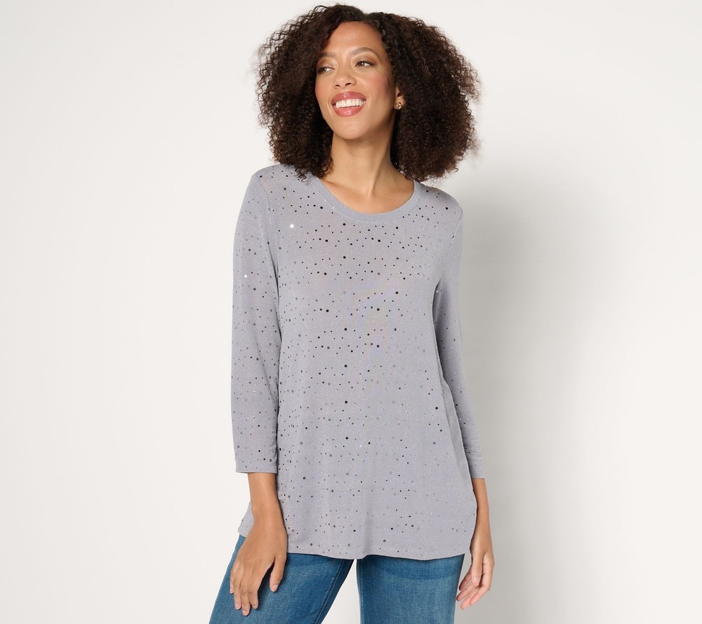 Maya J Women's Top Sz M Sleeve Sparkle Mesh Scoop Neck Gray A625357