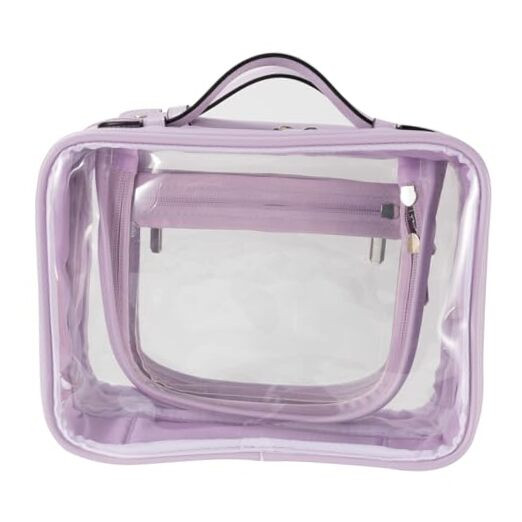 Large Clear Travel Toiletry Case - Medium Purple Makeup Bag for Cosmetics