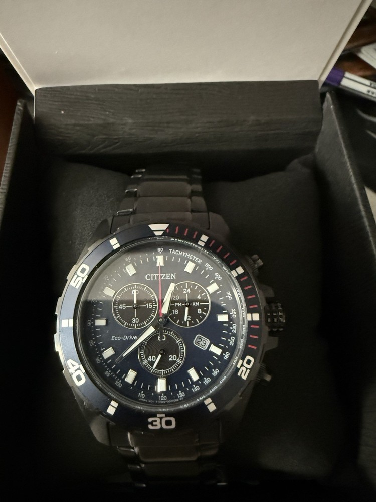Citizen Eco-Drive Chronograph Quartz Analog Sport Watch Black Stainless Steel