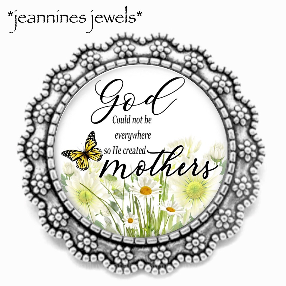 Mothers Day BROOCH Gift For Mom Mother Spring Flowers Art Print Silver Lapel Pin-image