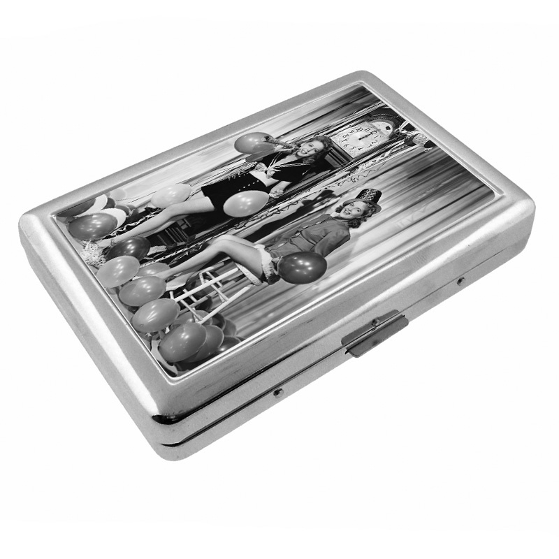 Vintage New Years Eve D7 Silver Metal Cigarette Case RFID Protection Wallet-image