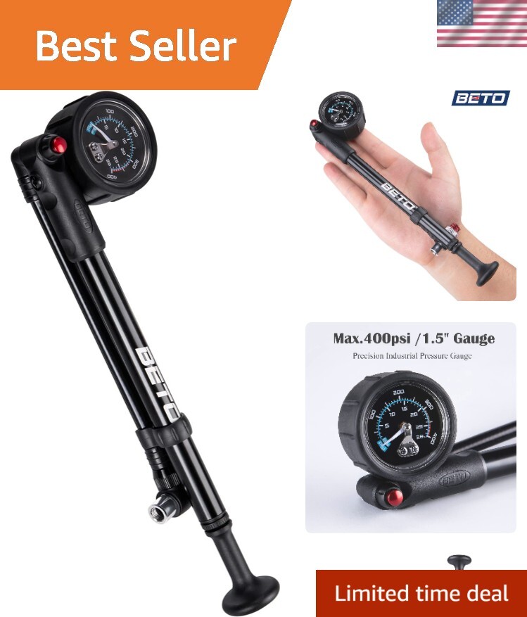 High Pressure MTB Shock Pump 400 PSI No-Loss Schrader Valve for Bike Suspension