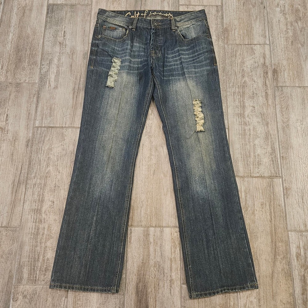 Cult Of Individuality Jeans Size 36x34 Hagen Straight Leg Dark Wash Distressed