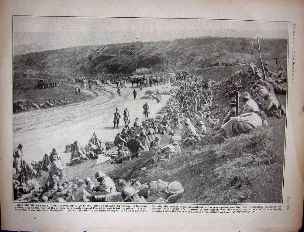 Old Antique Print Ww1 1916 Tanks Siers Somme Valley French Poilus Army