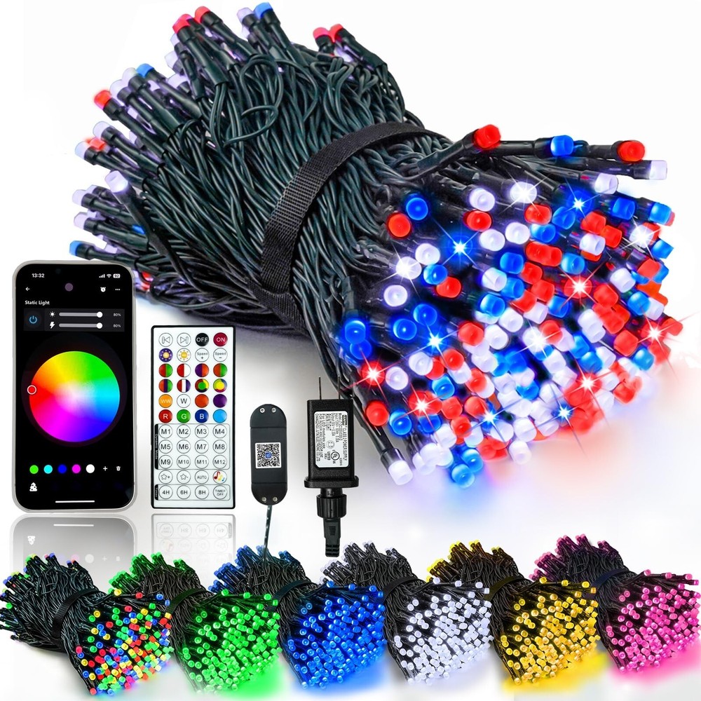 Smart Color Changing Patriotic Lights with Remote & APP, 66FT 200LED RGB Dimm...