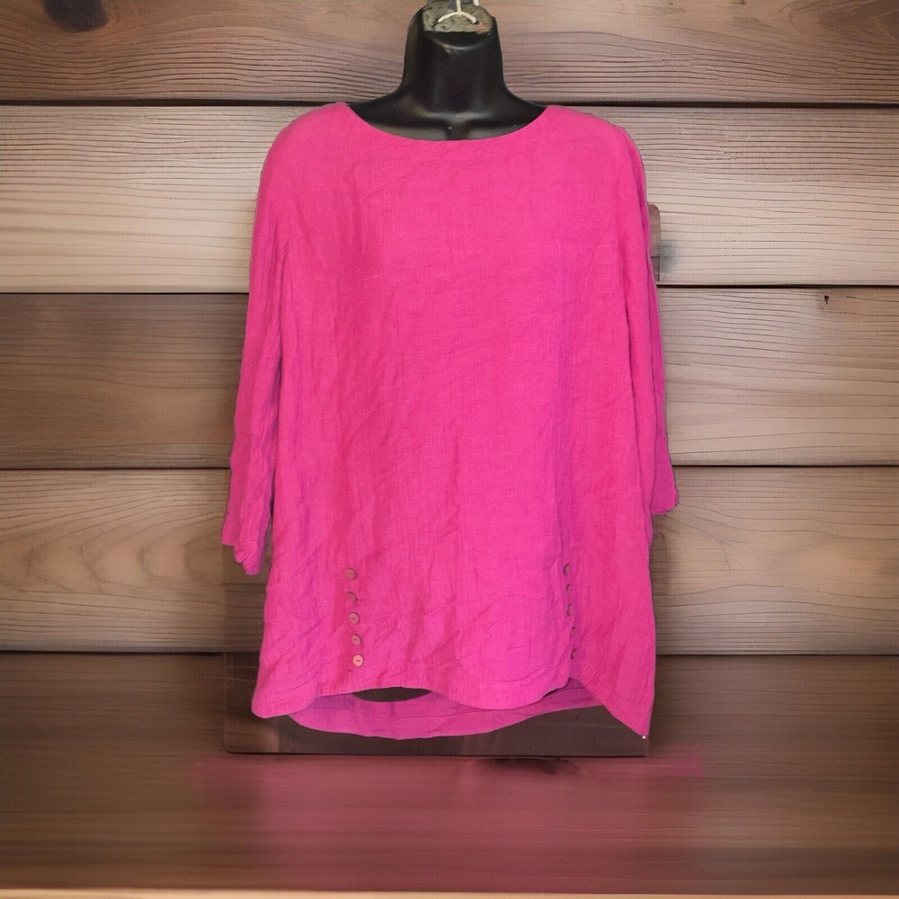 Soft Surroundings Magenta Pink Tunic Muslin Ramie Cotton  M Bagb12