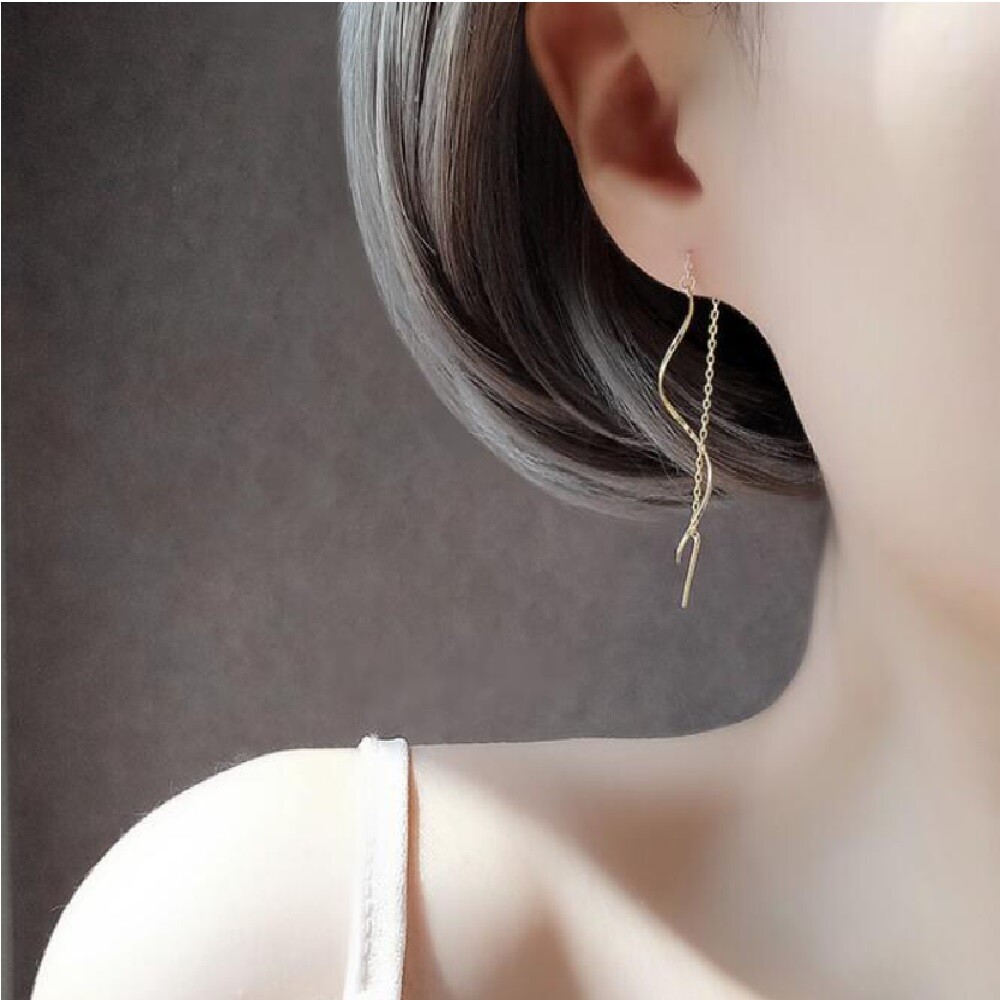 Designer Inspired Real 18K Yellow Gold Filled Long Threader Stick Earrings F394Y