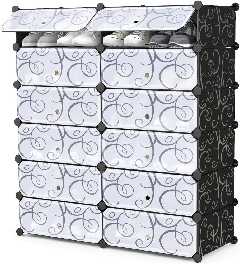 6-Tier DIY Stackable Shoe Rack Organizer with Covers Holds 24 Pairs