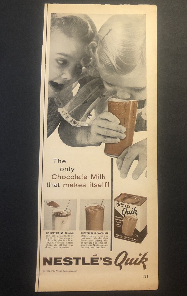 1950’s Nestle Quick Chocolate Milk Colored Magazine Ad 2D21