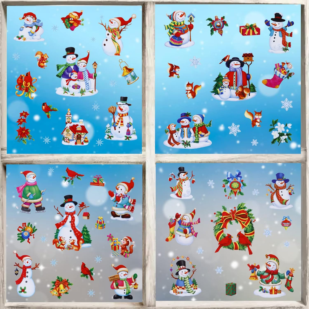 Christmas Window Clings, Oversized Waterproof Snowman Family Holiday Party Stick