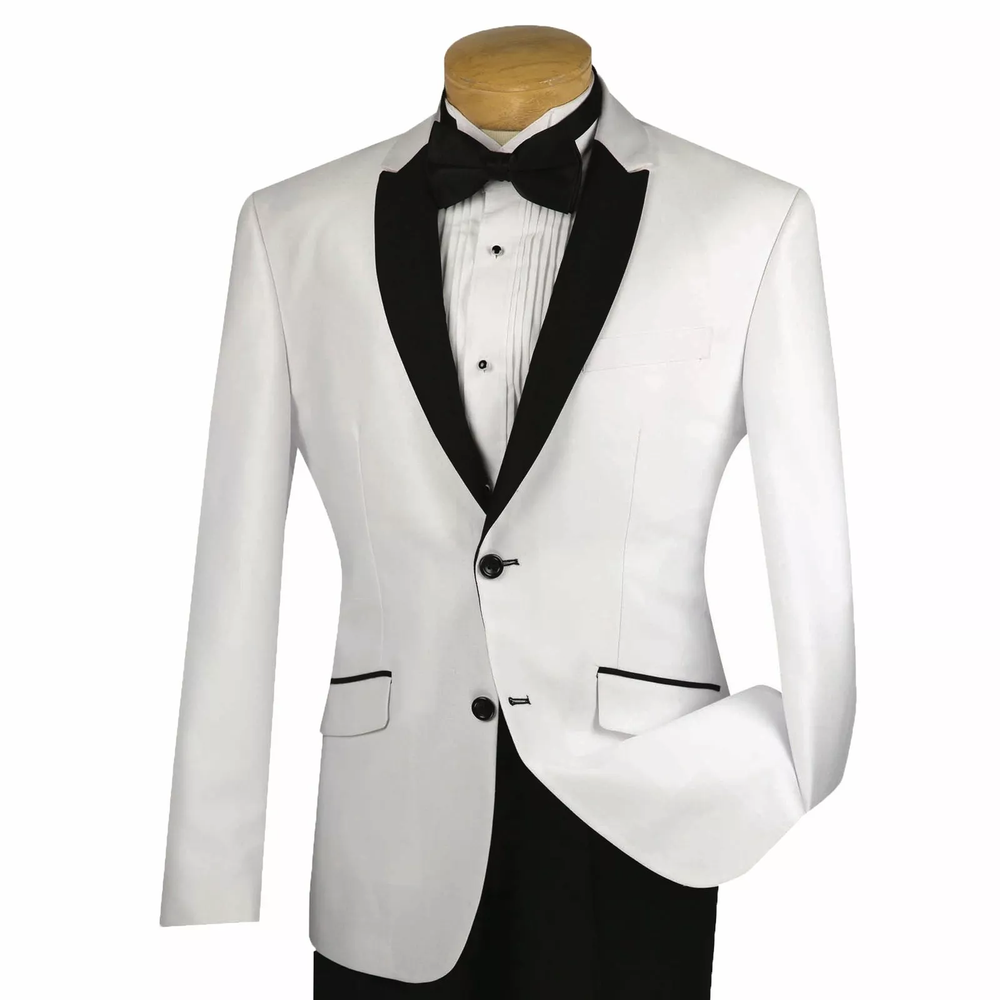 Men's White Sharkskin 2 Button Black Shawl Lapel Slim Fit Tuxedo Groom Suit NEW