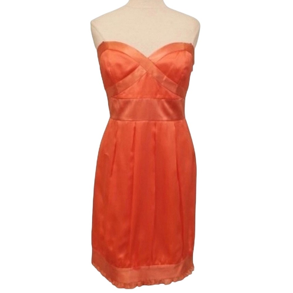 NWT $325 Laundry by Shelli Segal 100% silk, strapless mini dress, coral / pink