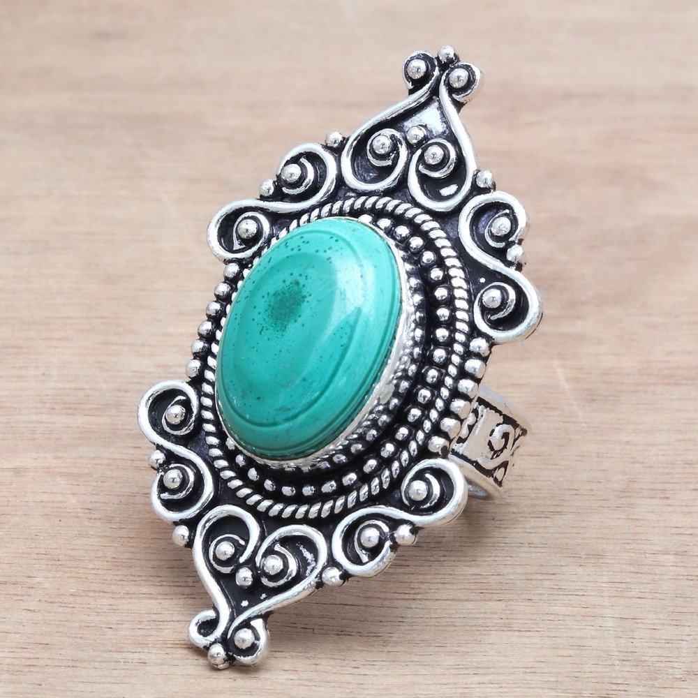 Handmade Malachite Gemstone Silver Jewelry 8mm