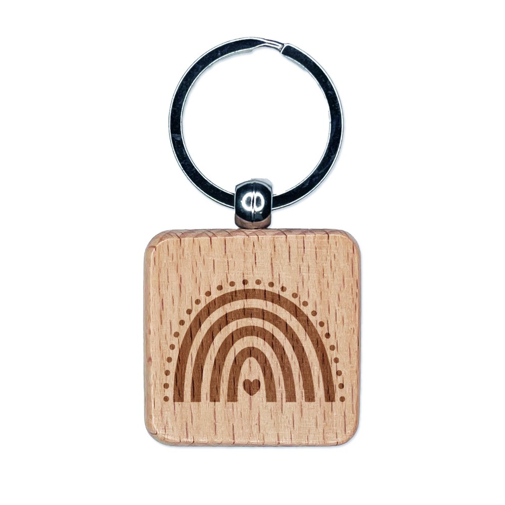 Valentine Heart Rainbow Valentine's Day Engraved Wood Square Keychain Tag Charm