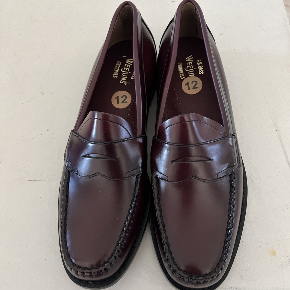 GH Bass Men’s Weejuns Wine Burgundy Penny Loafers Leather regular NEW