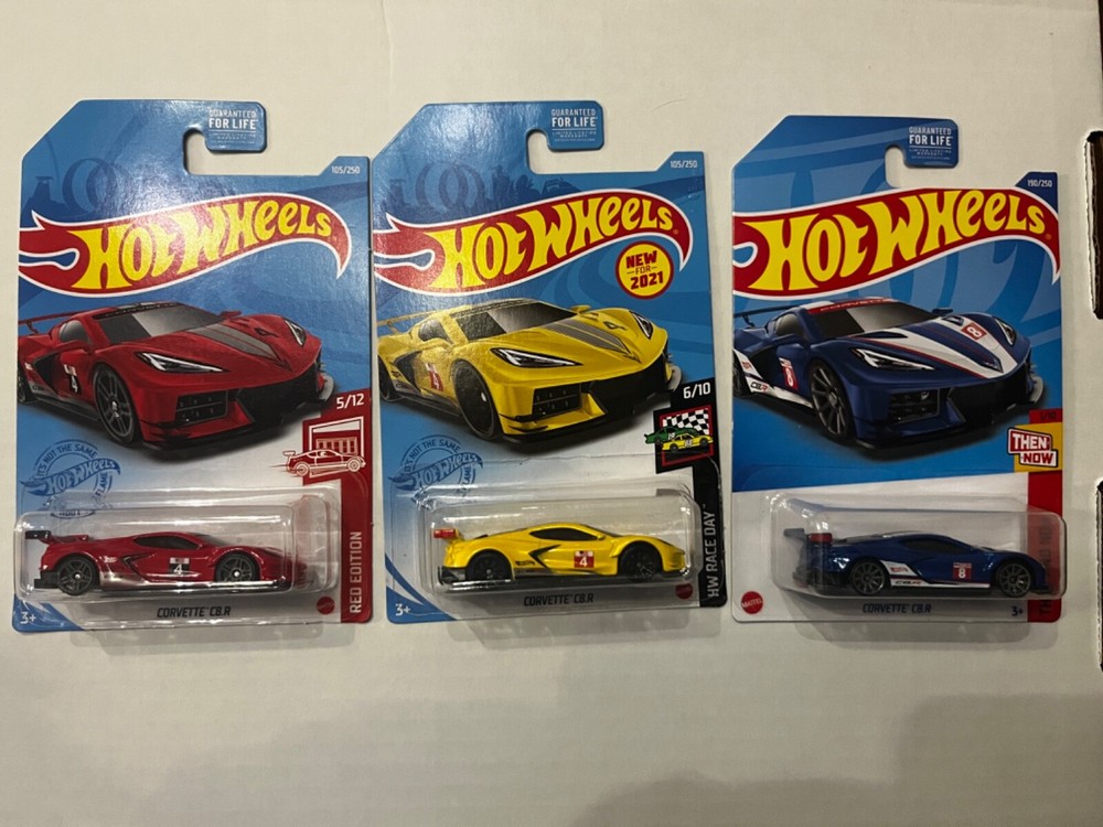 3 Hot Wheels Corvette C8.R Race Cars in Target Red Edition, Yellow, and Blue – Exclusive Collectibles for Racing Fans