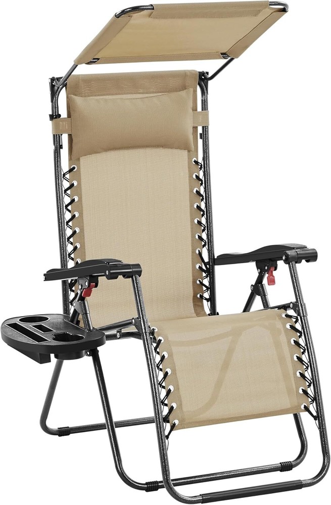 Foldable Zero Gravity Recliner with Adjustable Shade for Patio and Outdoor Lounging