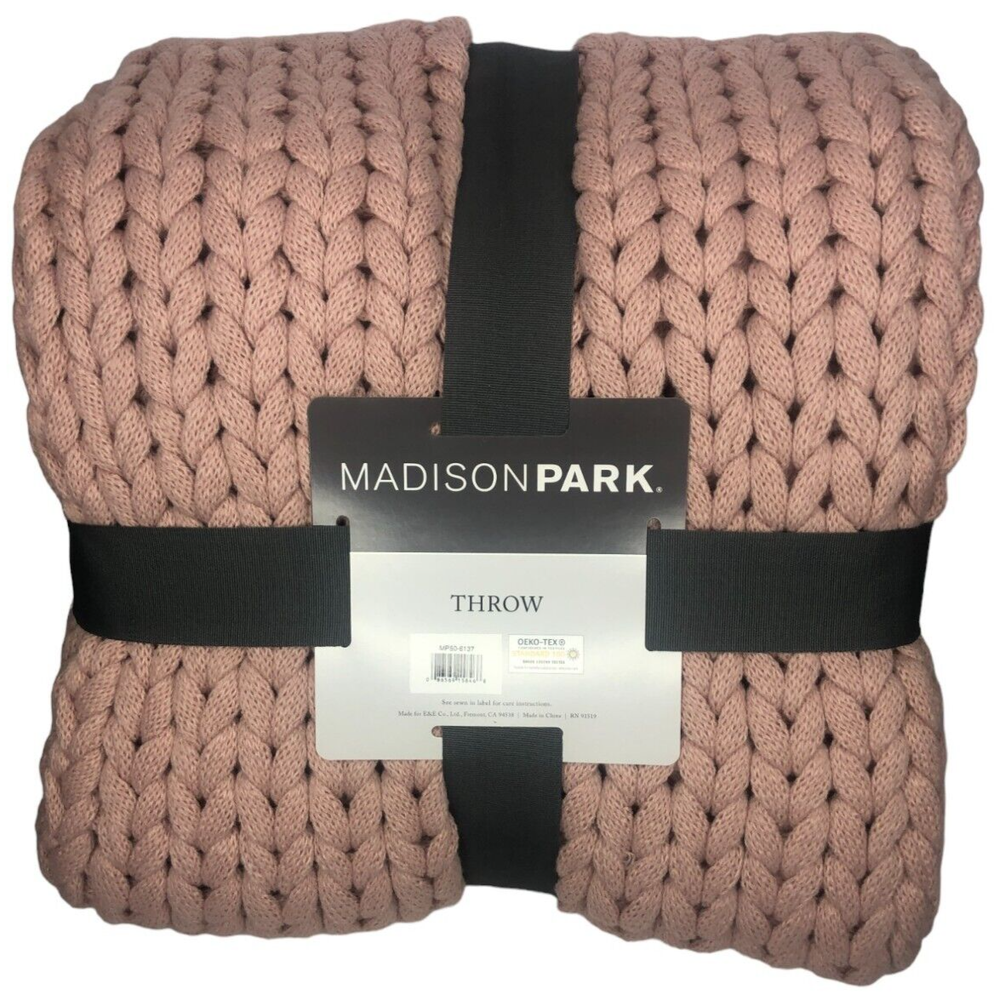 Madison Park Blush Pink Chunky Knit Handmade Throw Blanket 50x60 Inches