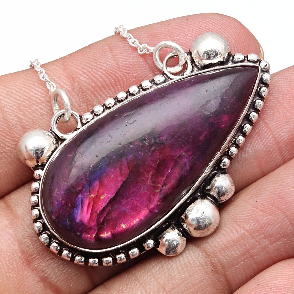 Pink Labradorite Gemstone Antique Necklace for Mother's Day 20 Inch