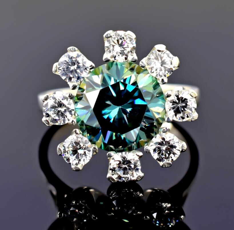 Certified 2.20ct Natural VS1/Round Cut/Blue Diamond Ring in 925 Sterling Silver