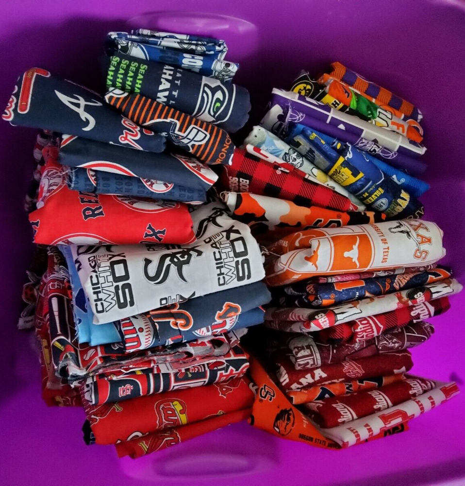 NCAA COLLEGE NFL & MLB Cotton Fabric Lot - What a Deal!!! - Over 40 Yards Total