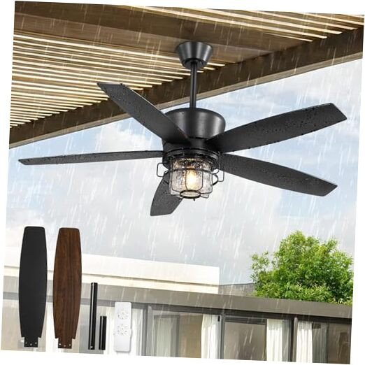 52-Inch Waterproof Outdoor Ceiling Fan with Lights and Remote Control IP65 Rated