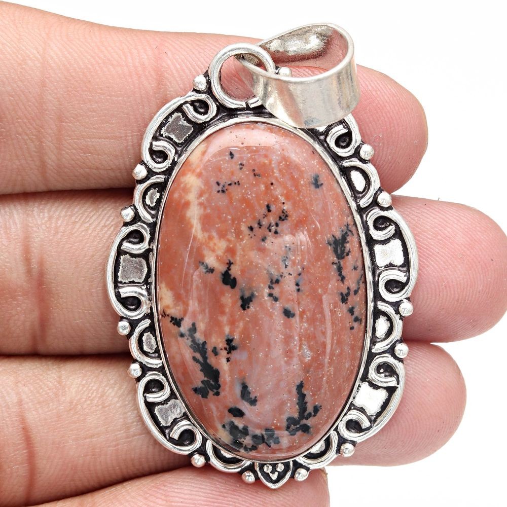 Pendant Hunny Dendritic Opal Gemstone Handmade Silver Jewelry 2.25
