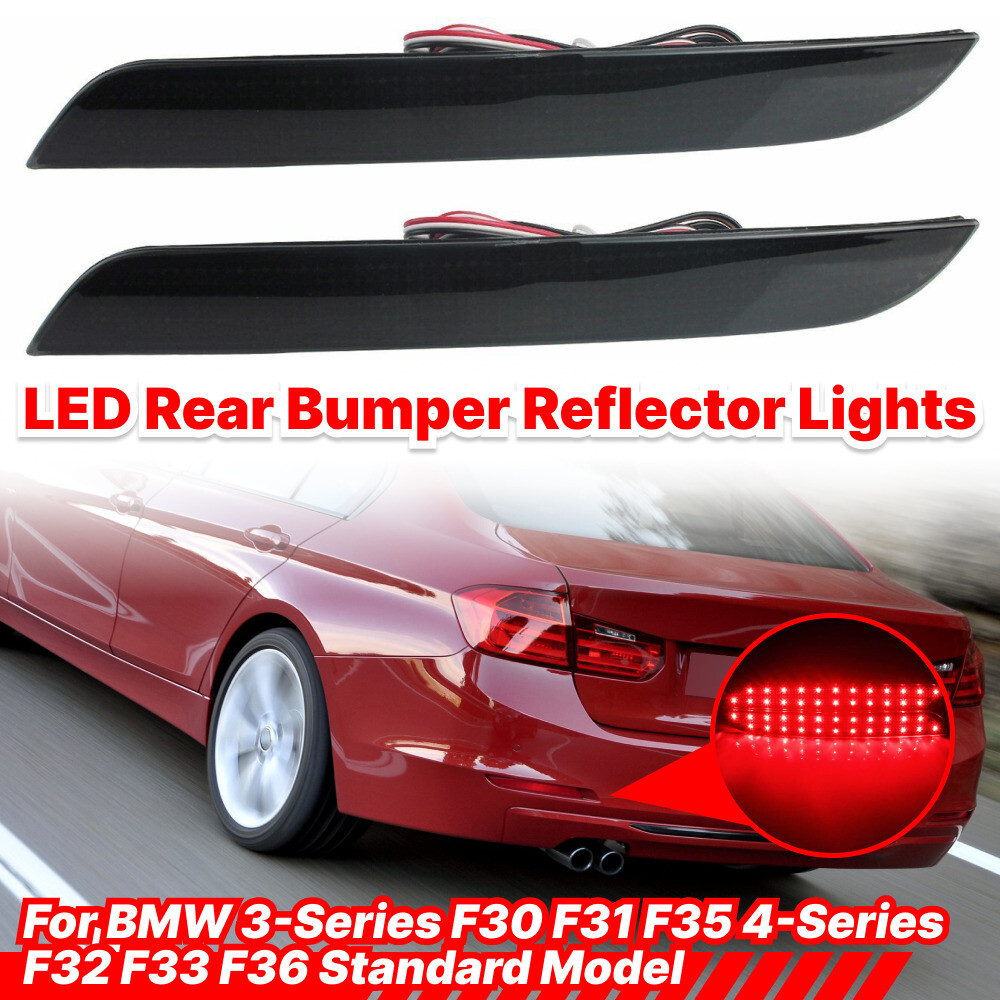 For BMW 3/4-Series F30 F36 Pre-LCI Smoke Lens Rear Bumper Reflector Tail Lights