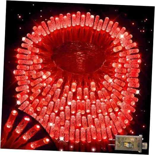 Upgraded 403FT 1000 LED Christmas Lights with Clear Wire in Red