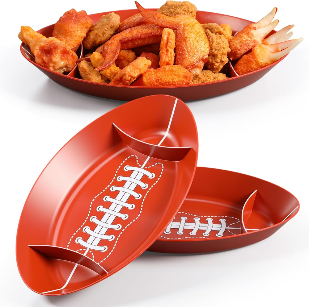 2 Pcs Football Serving Trays Plastic Game Day Football Theme Candy Bowls Reusabl