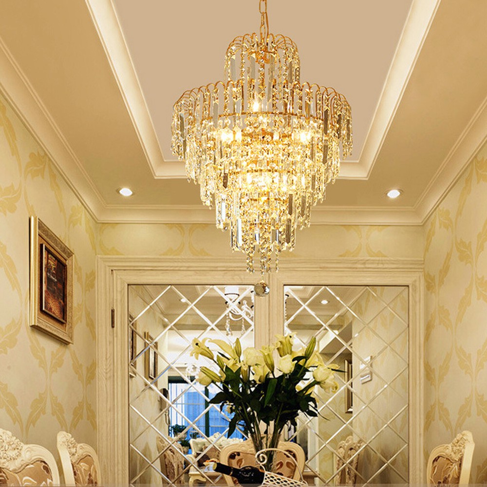 Modern Crystal Chandelier LED Luxury Pendant Light Ceiling Lamp Lighting Gold
