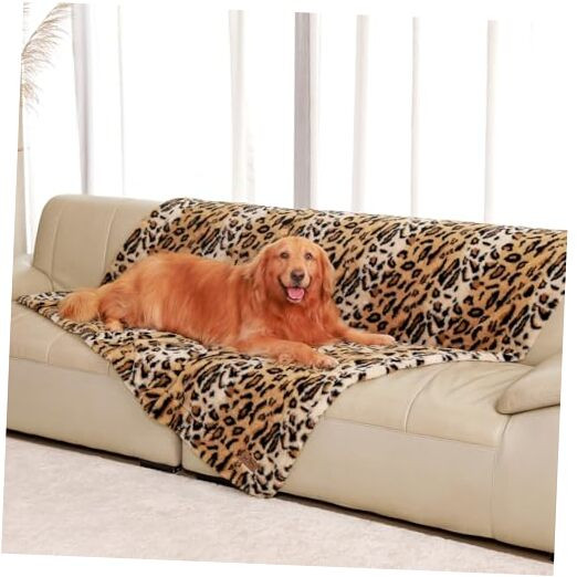 Waterproof Dog Blanket Cheetah Print, Soft Faux Fur Blanket for Bed Couch