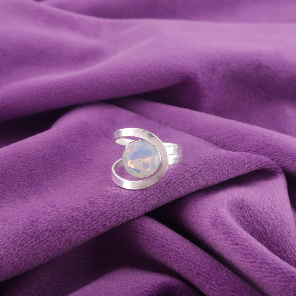 925 Sterling Silver Milky Opal Stone Bezel Band Elegant Sister Ring US All Size