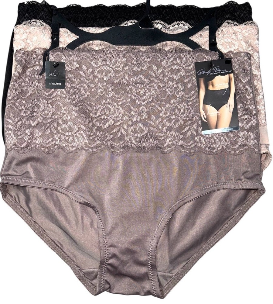 MARILYN MONROE Women’s 3 Pack LACE DOUBLE LAYER FIRM SHAPER BRIEF MM7305 Size 2X