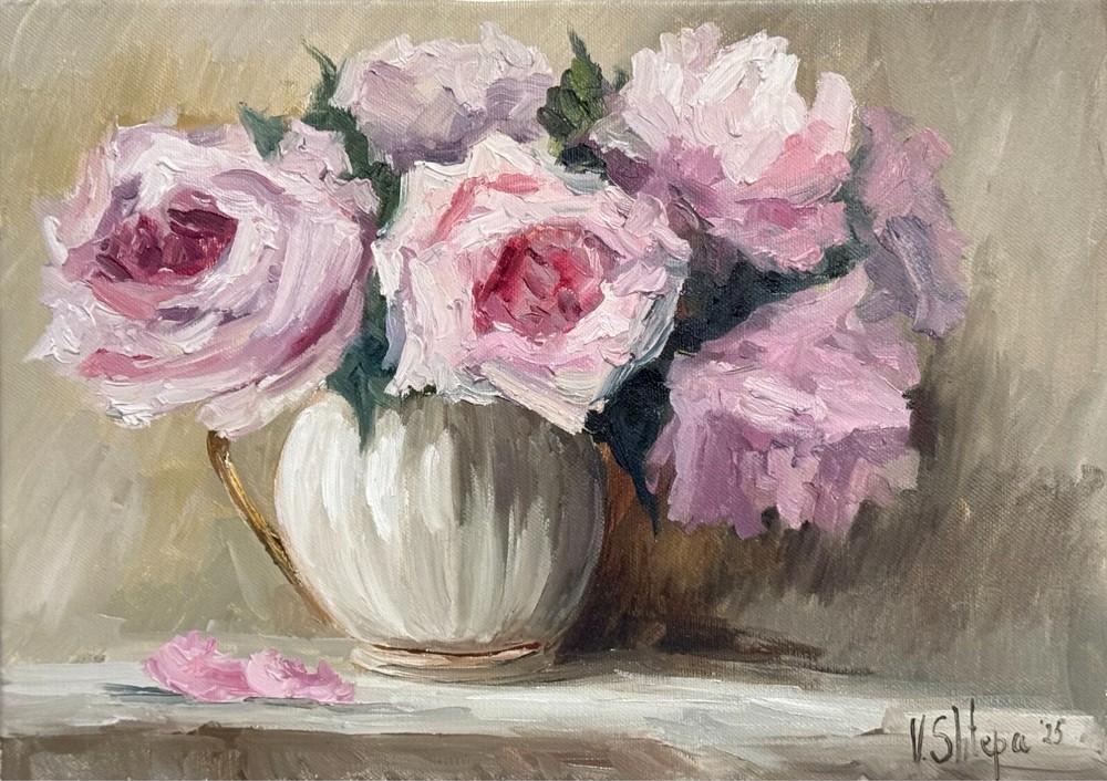 Blooming Flowers Peonies Wildflower Painting Original Oil Impression Signed Art