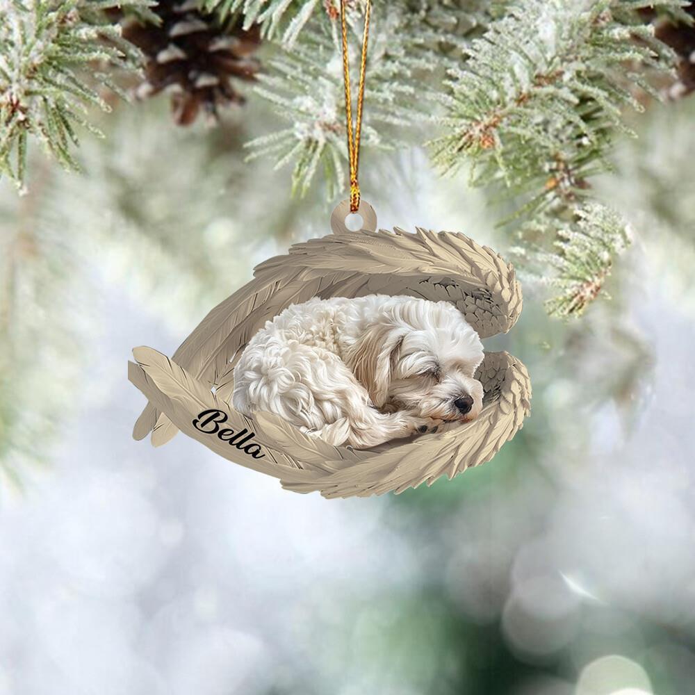 Maltipoo Dog Sleeping Angel Wings Car Ornament  Maltipoo Dog Christmas Ornament