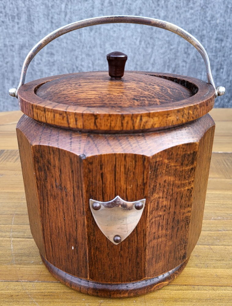Vintage Wooden Biscuit Barrel with Ceramic Liner Retro Kitchen Storage