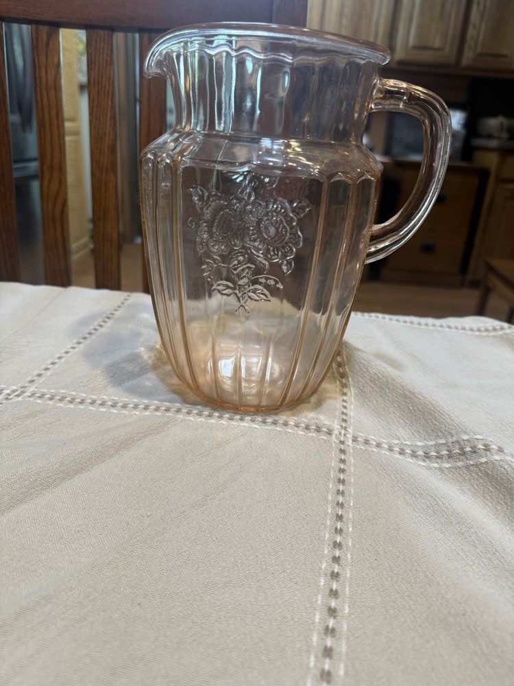 Vintage 1930s Pink Depression Glass Water Pitcher with Partial Crack  